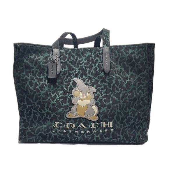 Disney's X Coach Bambi Thumper Large Tote Bag Green & Black Handbag $598.00 - Picture 2 of 12